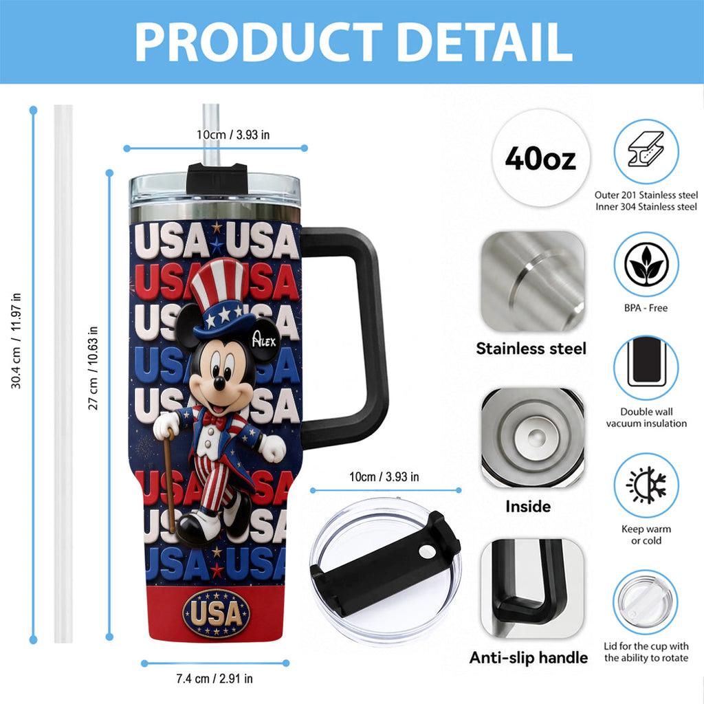 Personalized Cartoon Mouse Tumbler with Plush Charm for 4th of July Gift Tumbler With Plush Charm GradoCreations