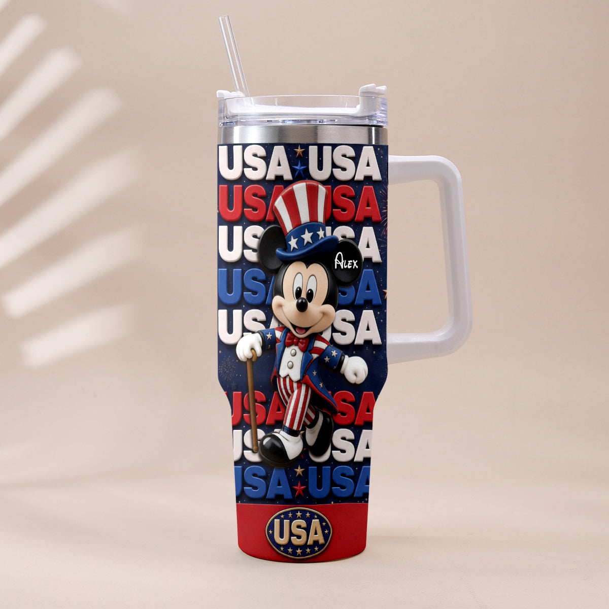 Personalized Cartoon Mouse Tumbler with Plush Charm for 4th of July Gift Tumbler With Plush Charm GradoCreations