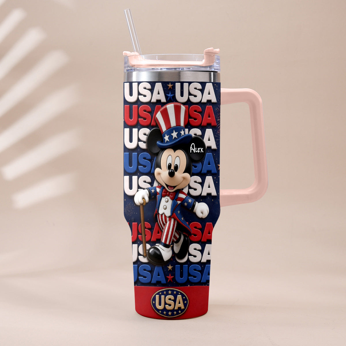 Personalized Cartoon Mouse Tumbler with Plush Charm for 4th of July Gift Tumbler With Plush Charm GradoCreations