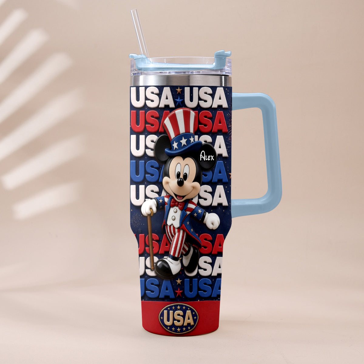 Personalized Cartoon Mouse Tumbler with Plush Charm for 4th of July Gift Tumbler With Plush Charm GradoCreations