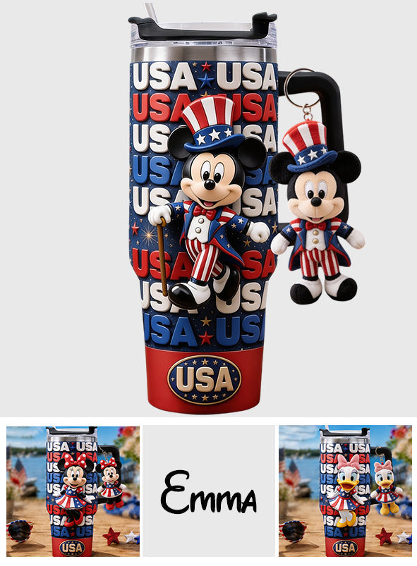 Personalized Cartoon Mouse Tumbler with Plush Charm for 4th of July Gift Tumbler With Plush Charm GradoCreations