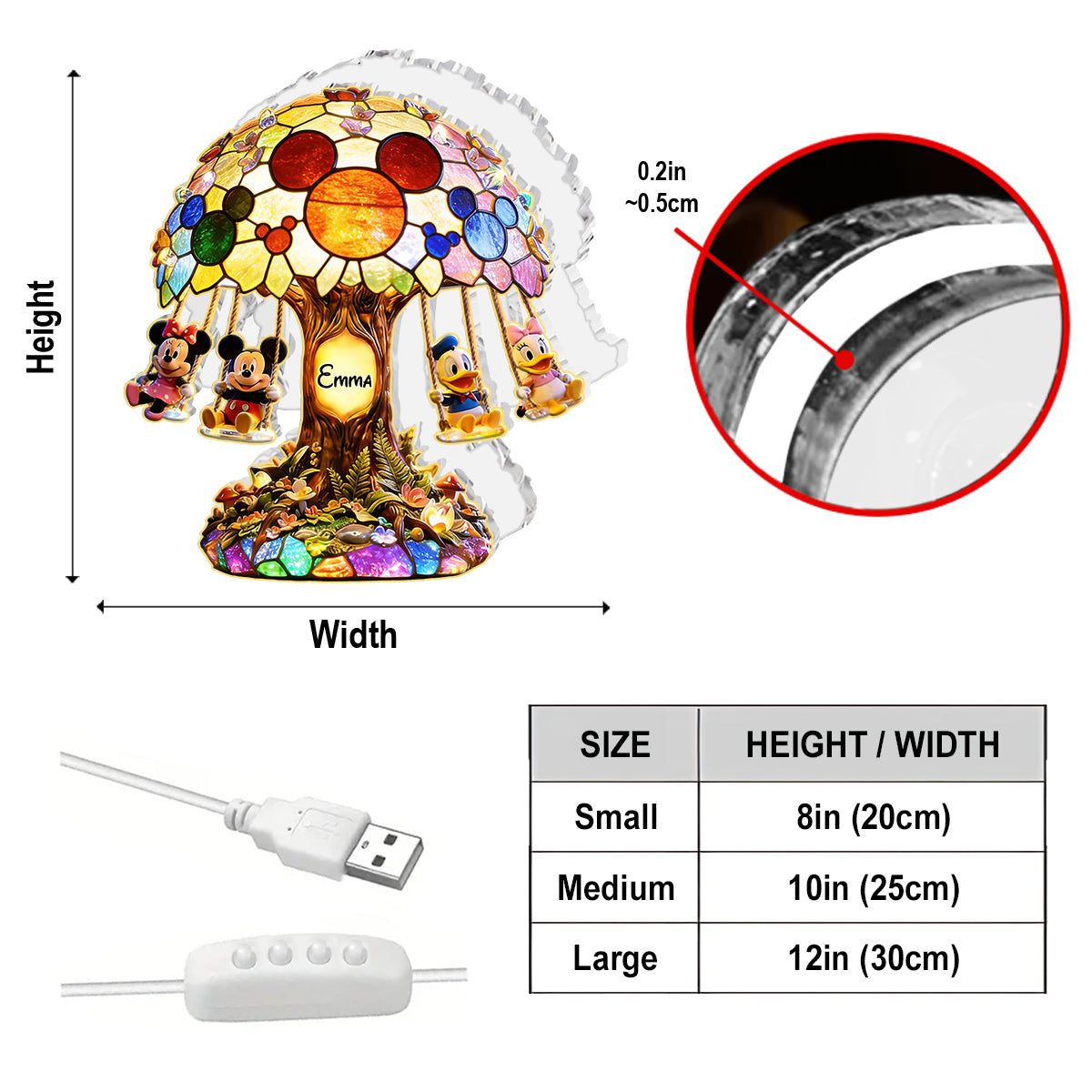 Personalized Cartoon Mouse Acrylic LED Night Light Gift Acrylic LED Night Light GradoCreations
