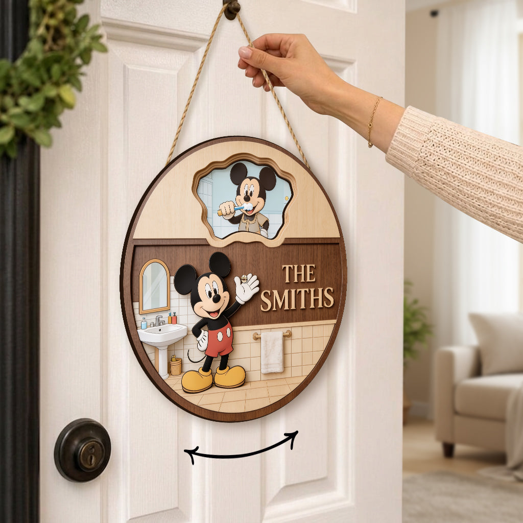 Personalized Mickey Mouse Bathroom Sign Custom Name Gift for Family Wood Sign GradoCreations