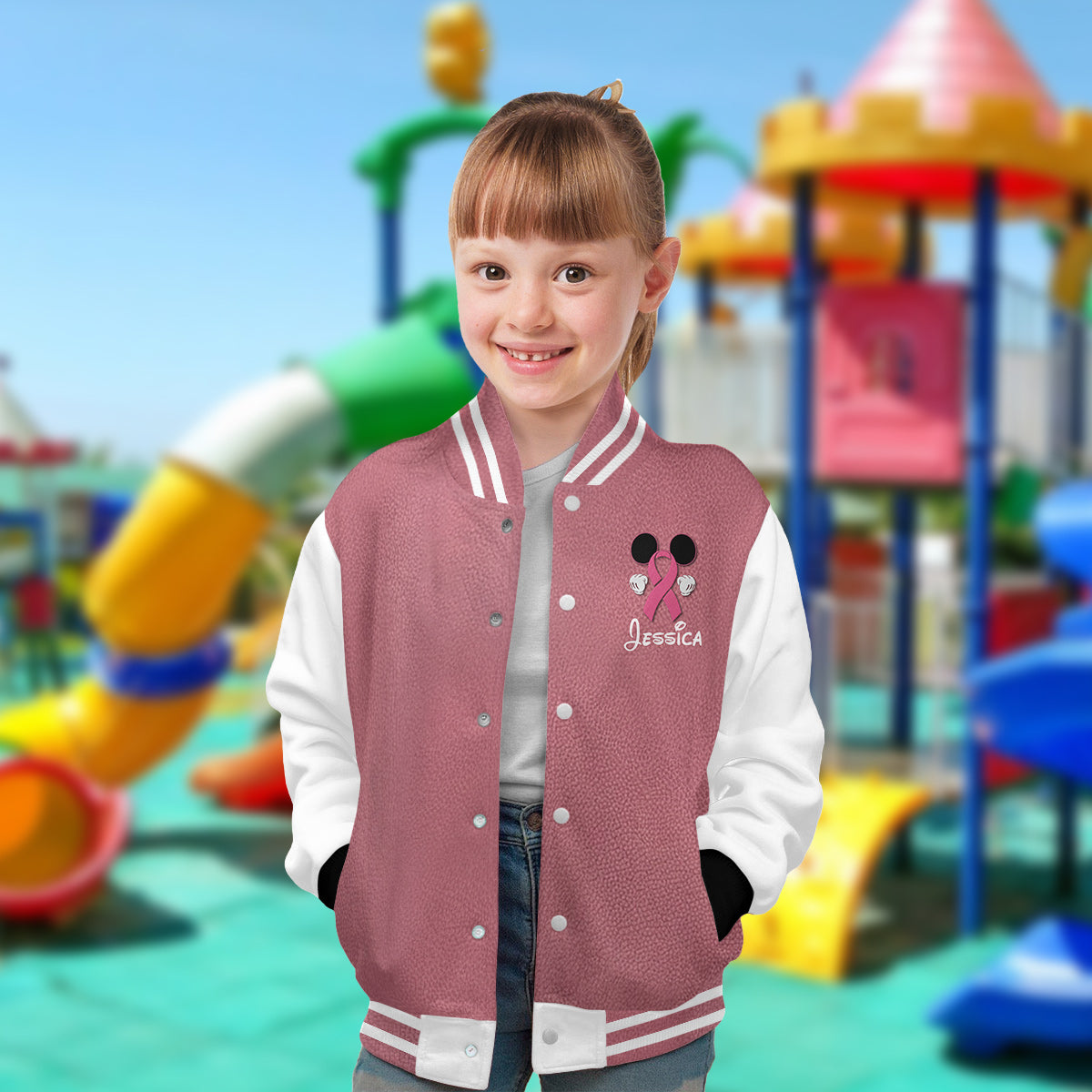 Personalized Breast Cancer Awareness Varsity Jacket with Pink Ribbon for Her Varsity Jacket GradoCreations