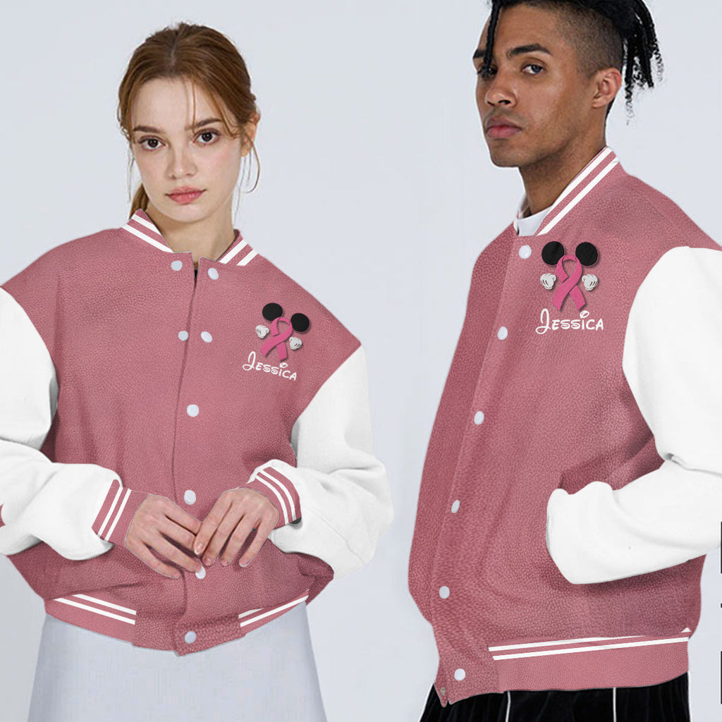 Personalized Breast Cancer Awareness Varsity Jacket with Pink Ribbon for Her Varsity Jacket GradoCreations