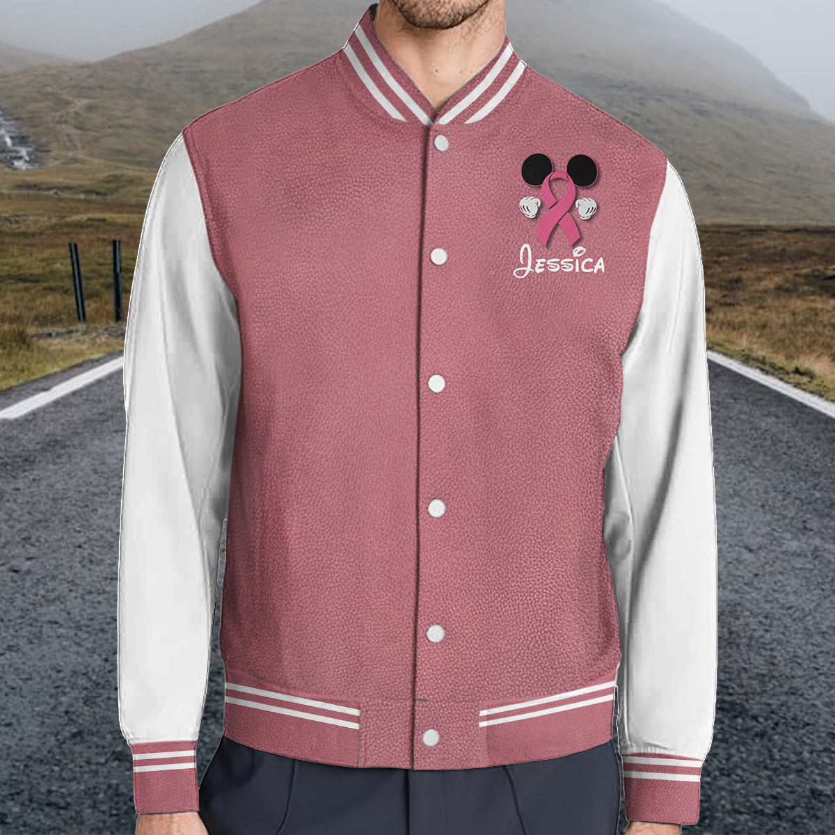 Personalized Breast Cancer Awareness Varsity Jacket with Pink Ribbon for Her Varsity Jacket GradoCreations