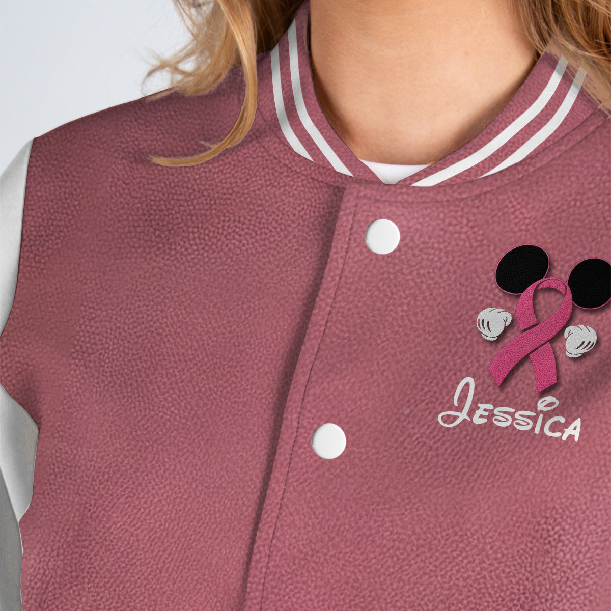 Personalized Breast Cancer Awareness Varsity Jacket with Pink Ribbon for Her Varsity Jacket GradoCreations