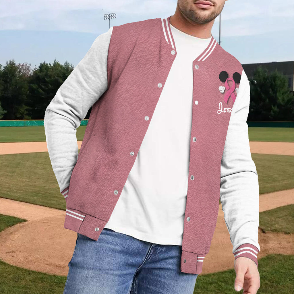 Personalized Breast Cancer Awareness Varsity Jacket with Pink Ribbon for Her Varsity Jacket GradoCreations
