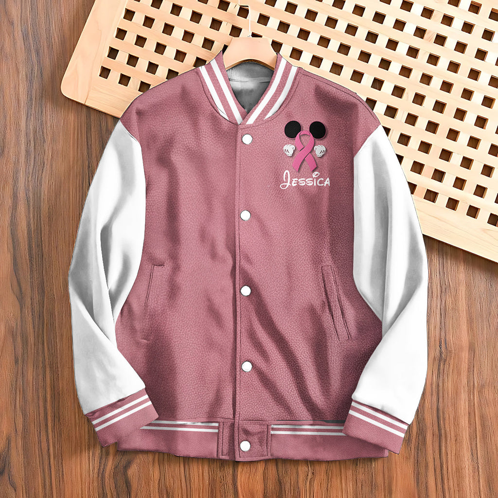 Personalized Breast Cancer Awareness Varsity Jacket with Pink Ribbon for Her Varsity Jacket GradoCreations