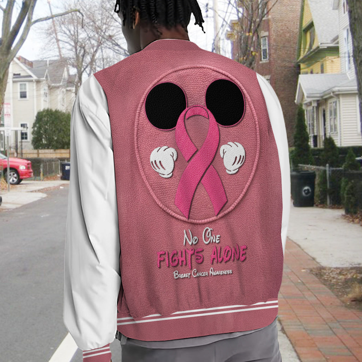 Personalized Breast Cancer Awareness Varsity Jacket with Pink Ribbon for Her Varsity Jacket GradoCreations
