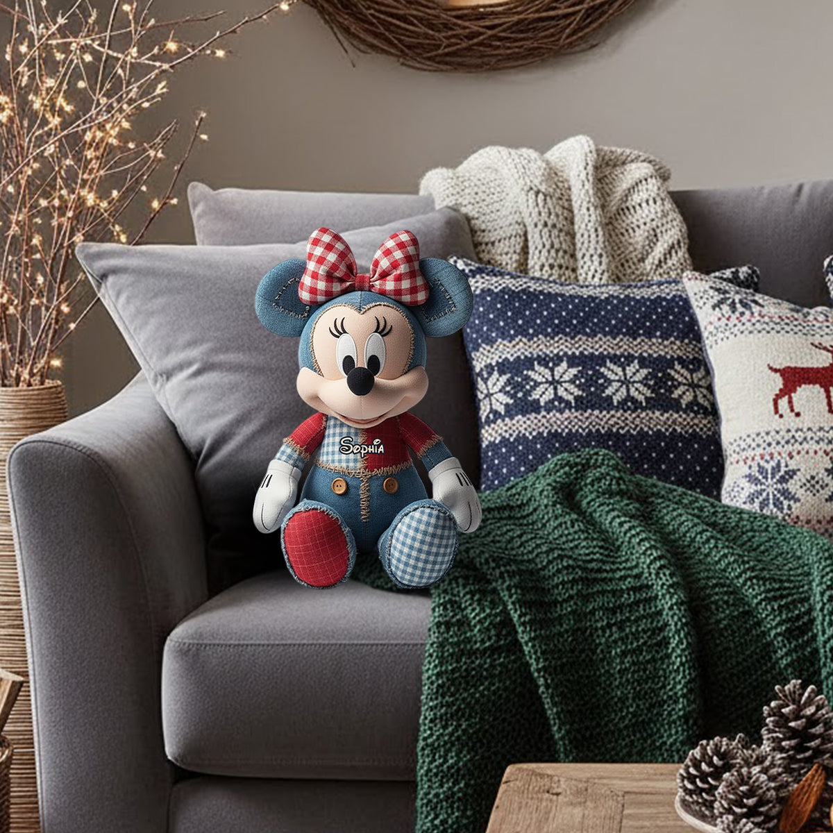 Personalized Cartoon Mouse Faux Fur Pillow Custom Gift Faux Fur Shaped Pillow GradoCreations