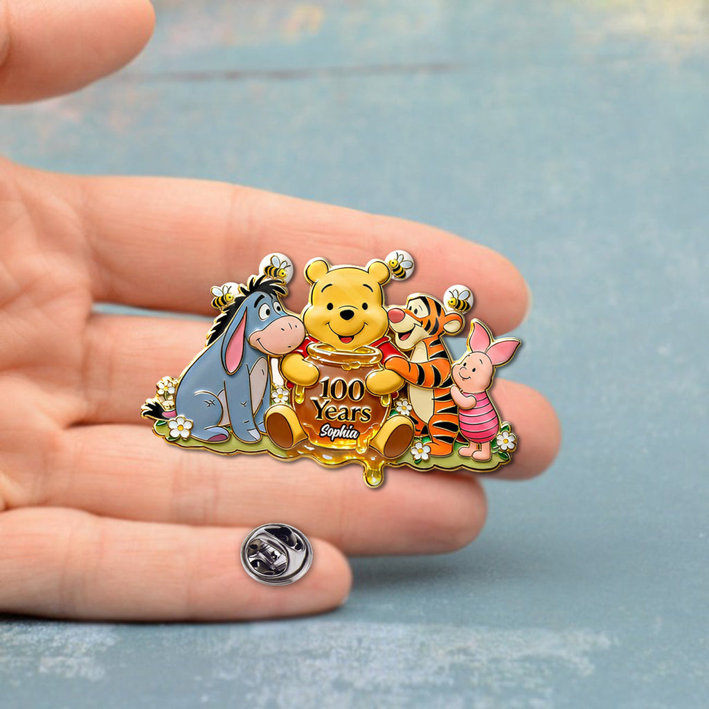 Personalized 100th Anniversary Acrylic Enamel Pin with Bear Design Acrylic Enamel Pin GradoCreations