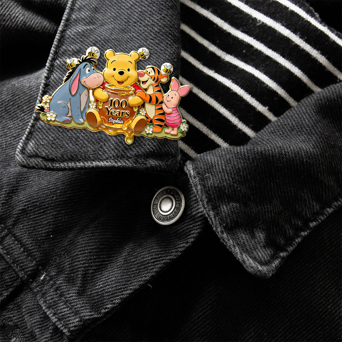 Personalized 100th Anniversary Acrylic Enamel Pin with Bear Design Acrylic Enamel Pin GradoCreations