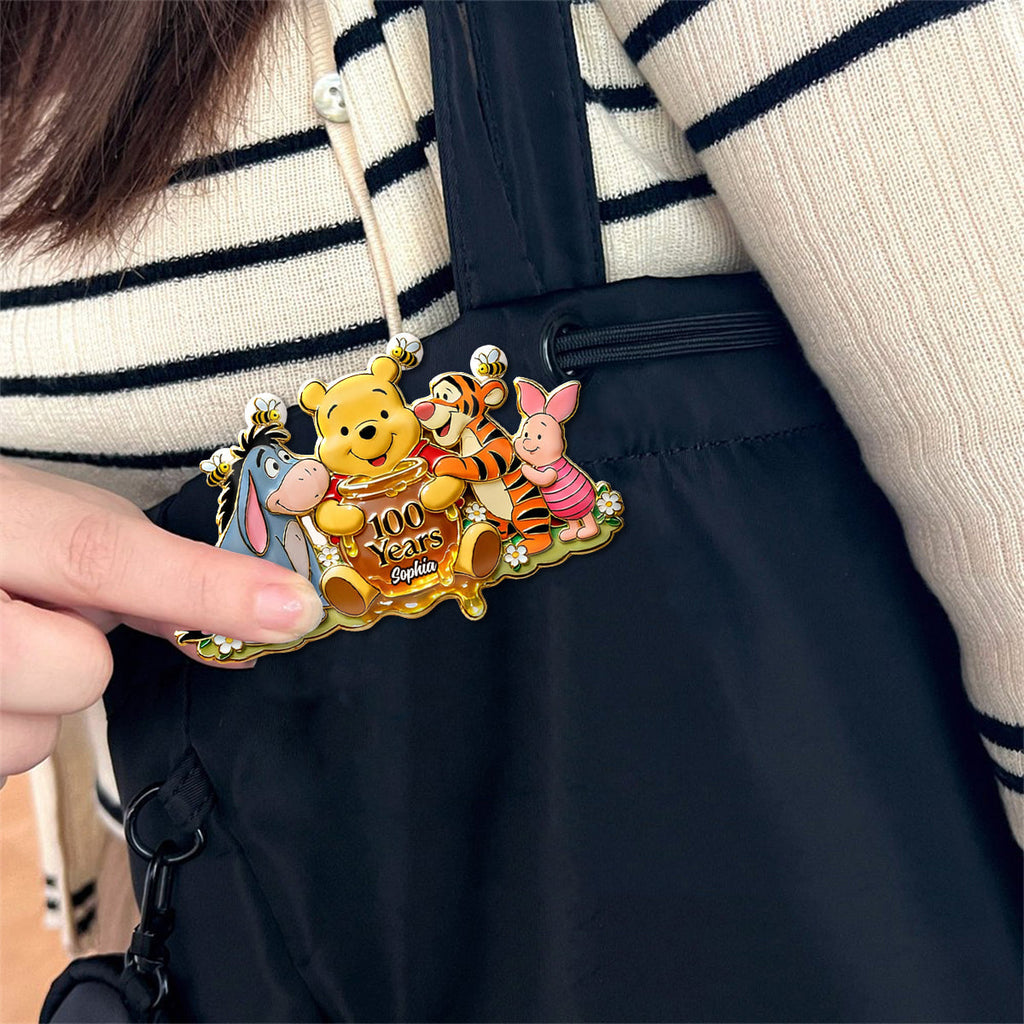 Personalized 100th Anniversary Acrylic Enamel Pin with Bear Design Acrylic Enamel Pin GradoCreations