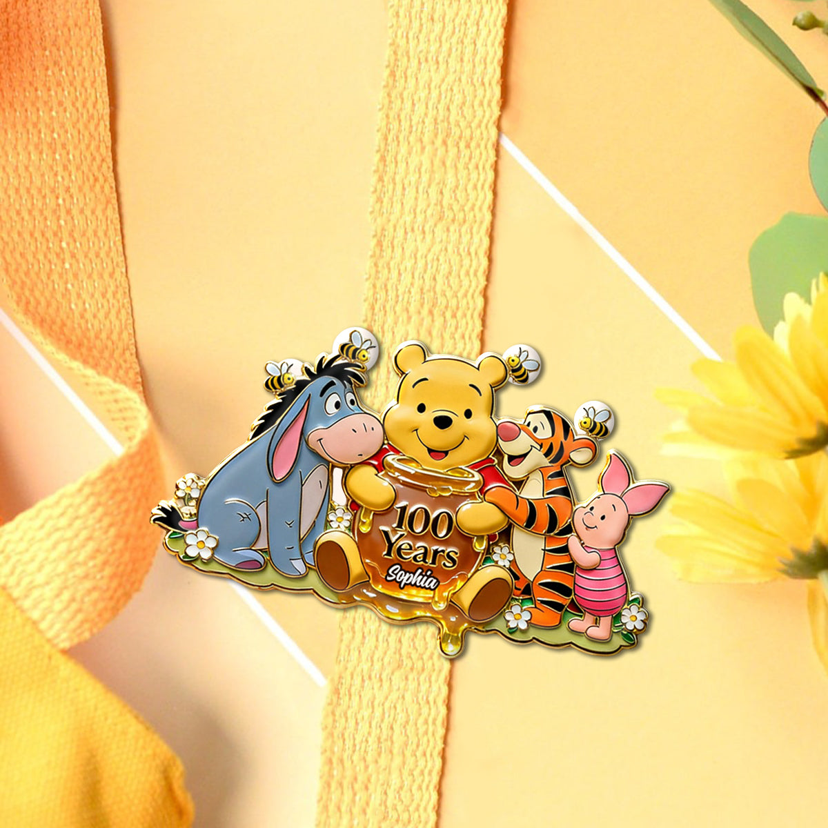 Personalized 100th Anniversary Acrylic Enamel Pin with Bear Design Acrylic Enamel Pin GradoCreations