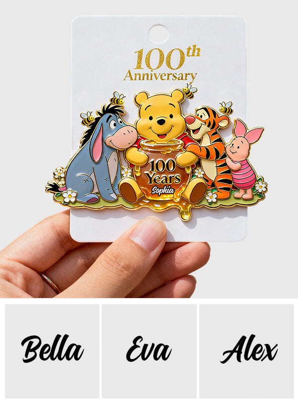 Personalized 100th Anniversary Acrylic Enamel Pin with Bear Design Acrylic Enamel Pin GradoCreations