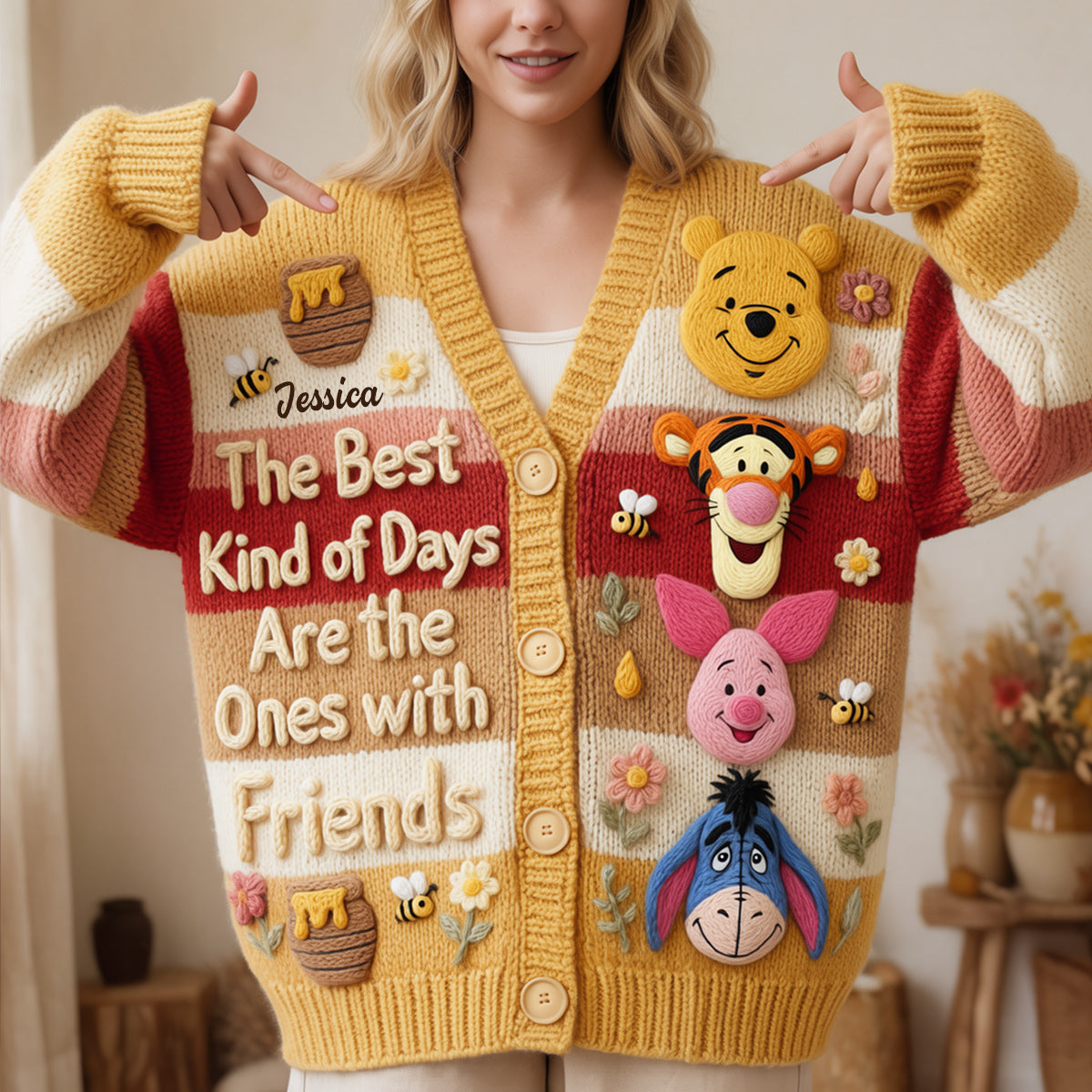 Personalized Knitted Cardigan with Custom Name for Her Gift Cardigan GradoCreations