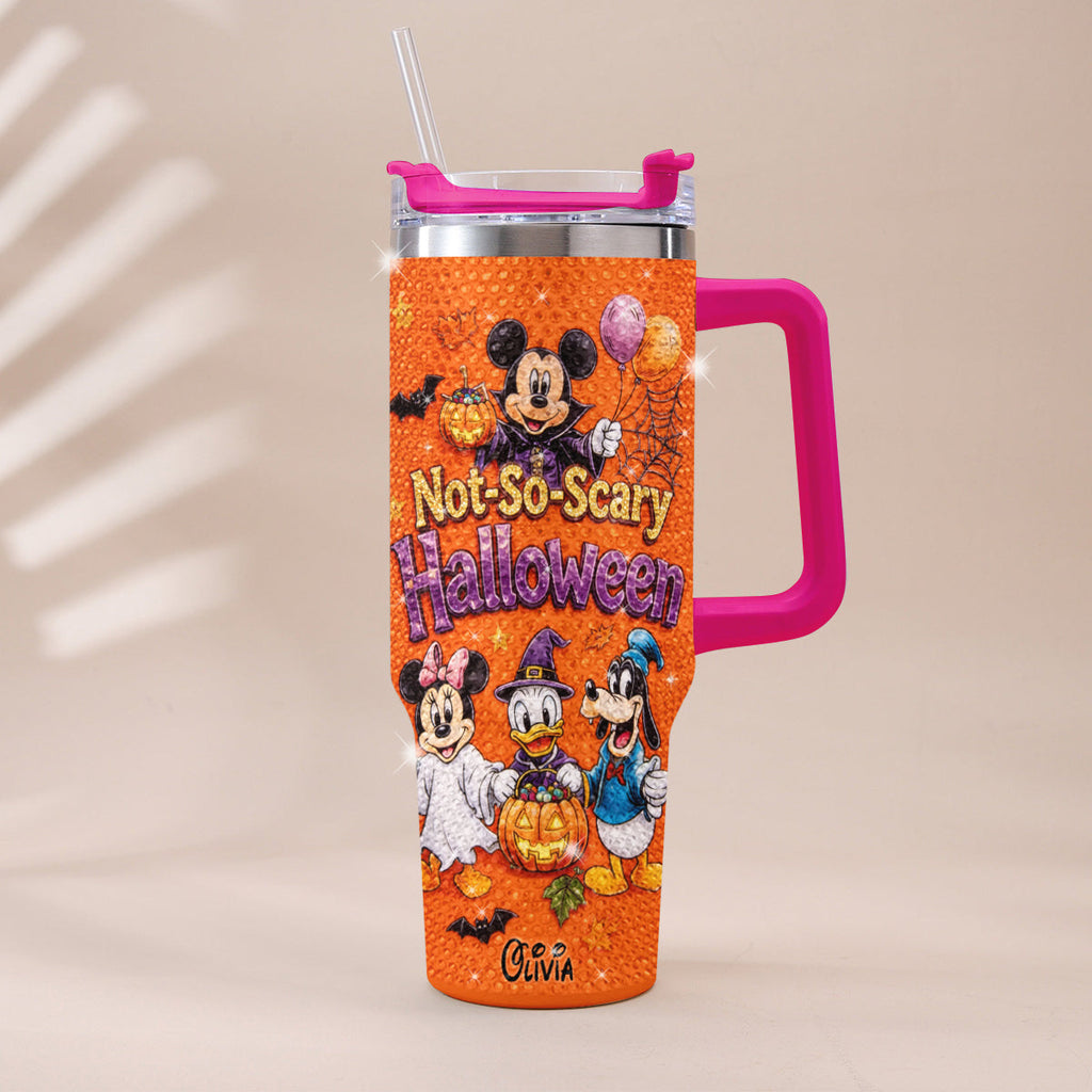 Personalized Rhinestone Tumbler with Handle for Halloween - Mickey & Friends Design Rhinestone Tumbler With Handle GradoCreations