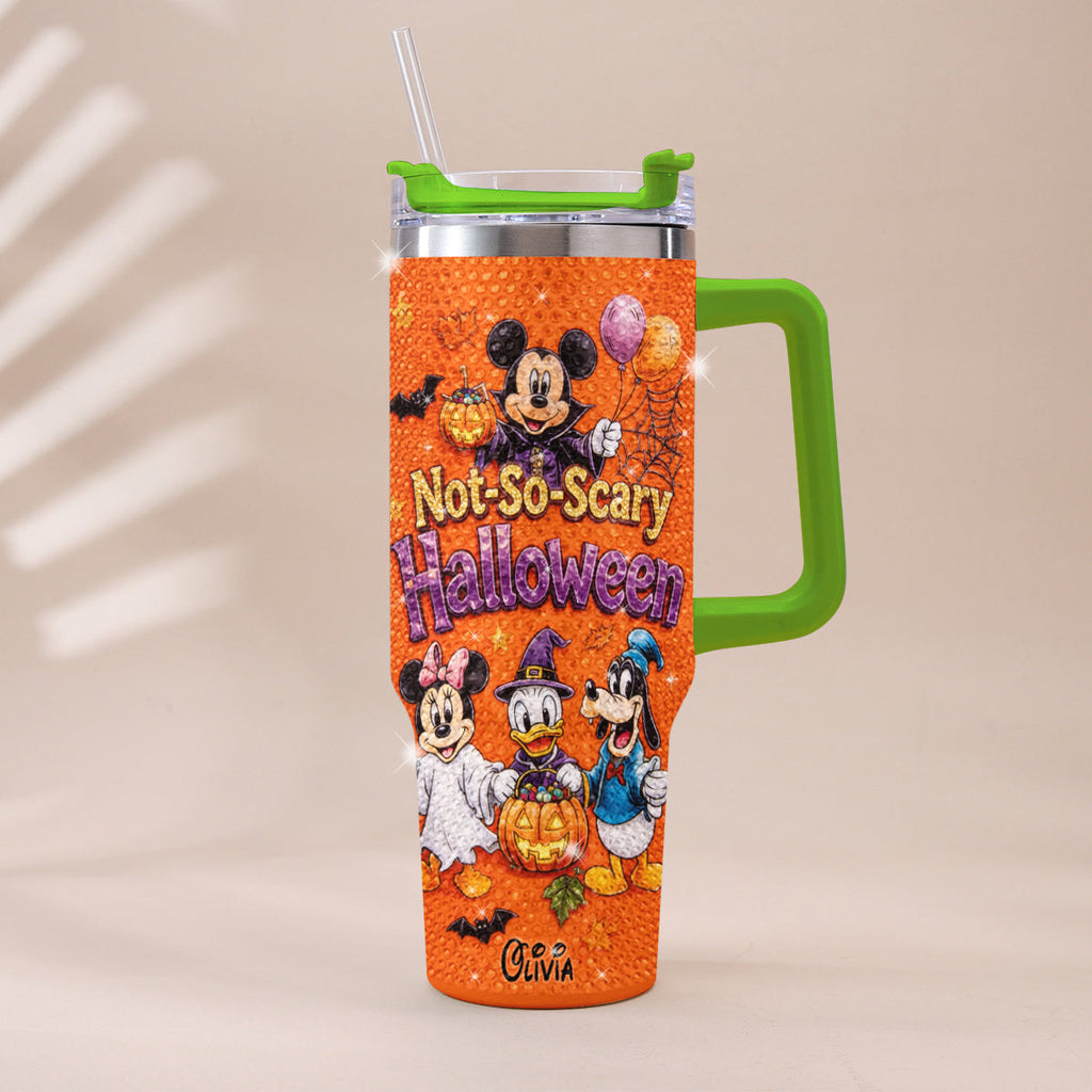 Personalized Rhinestone Tumbler with Handle for Halloween - Mickey & Friends Design Rhinestone Tumbler With Handle GradoCreations