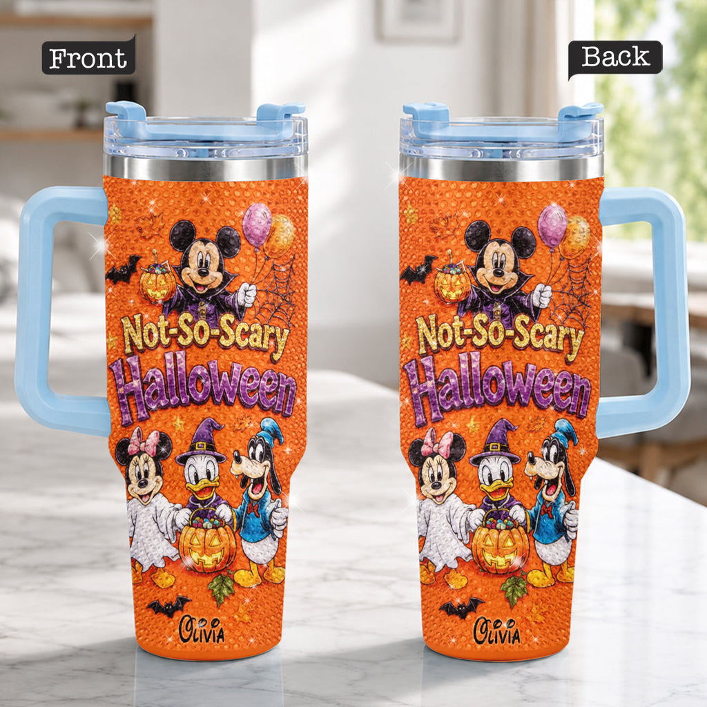 Personalized Rhinestone Tumbler with Handle for Halloween - Mickey & Friends Design Rhinestone Tumbler With Handle GradoCreations