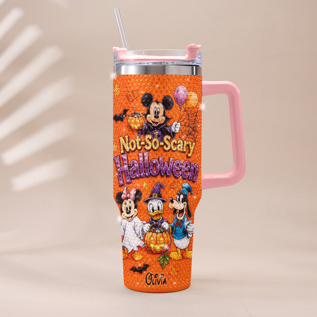 Personalized Rhinestone Tumbler with Handle for Halloween - Mickey & Friends Design Rhinestone Tumbler With Handle GradoCreations