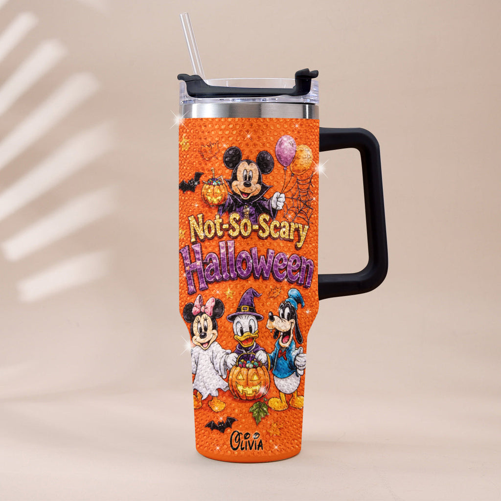 Personalized Rhinestone Tumbler with Handle for Halloween - Mickey & Friends Design Rhinestone Tumbler With Handle GradoCreations