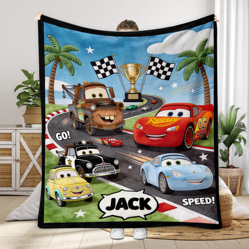 Personalized Kids Racing Blanket with Name Custom Design Blanket GradoCreations