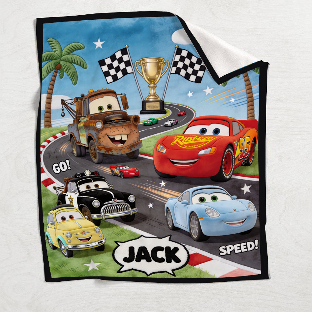 Personalized Kids Racing Blanket with Name Custom Design Blanket GradoCreations