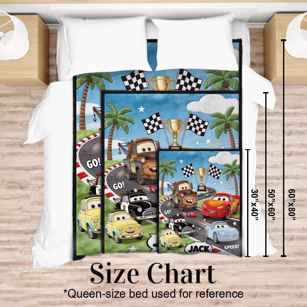 Personalized Kids Racing Blanket with Name Custom Design Blanket GradoCreations