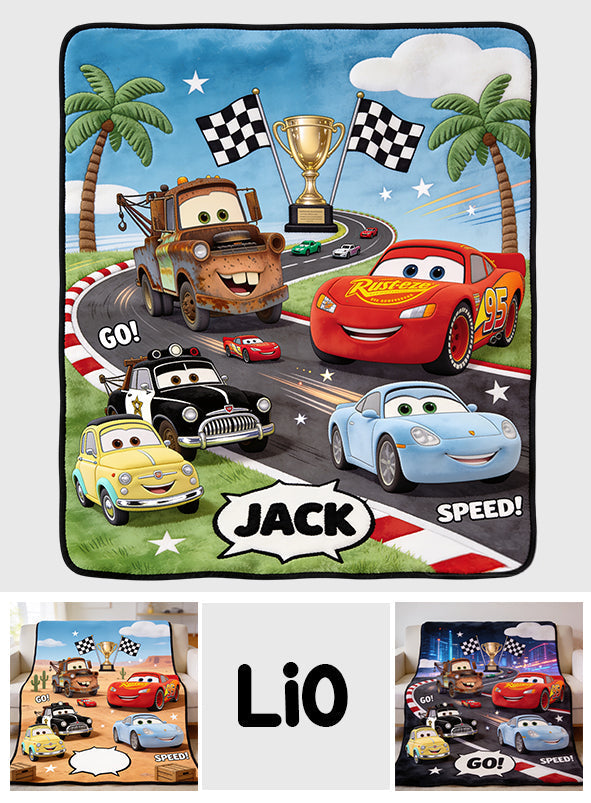 Personalized Kids Racing Blanket with Name Custom Design Blanket GradoCreations