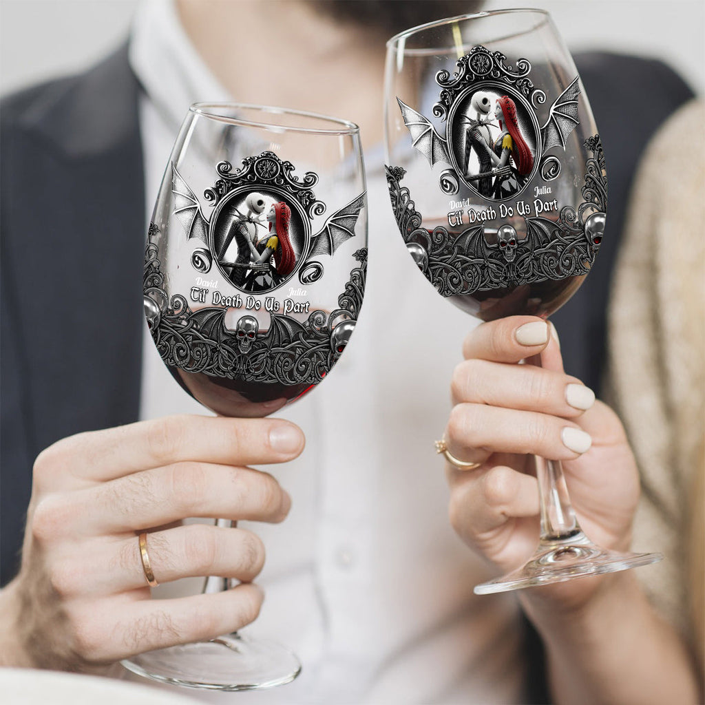Personalized Nightmare Wine Glass Set Custom Names Gift for Couple Wine Glass With Long Stem GradoCreations