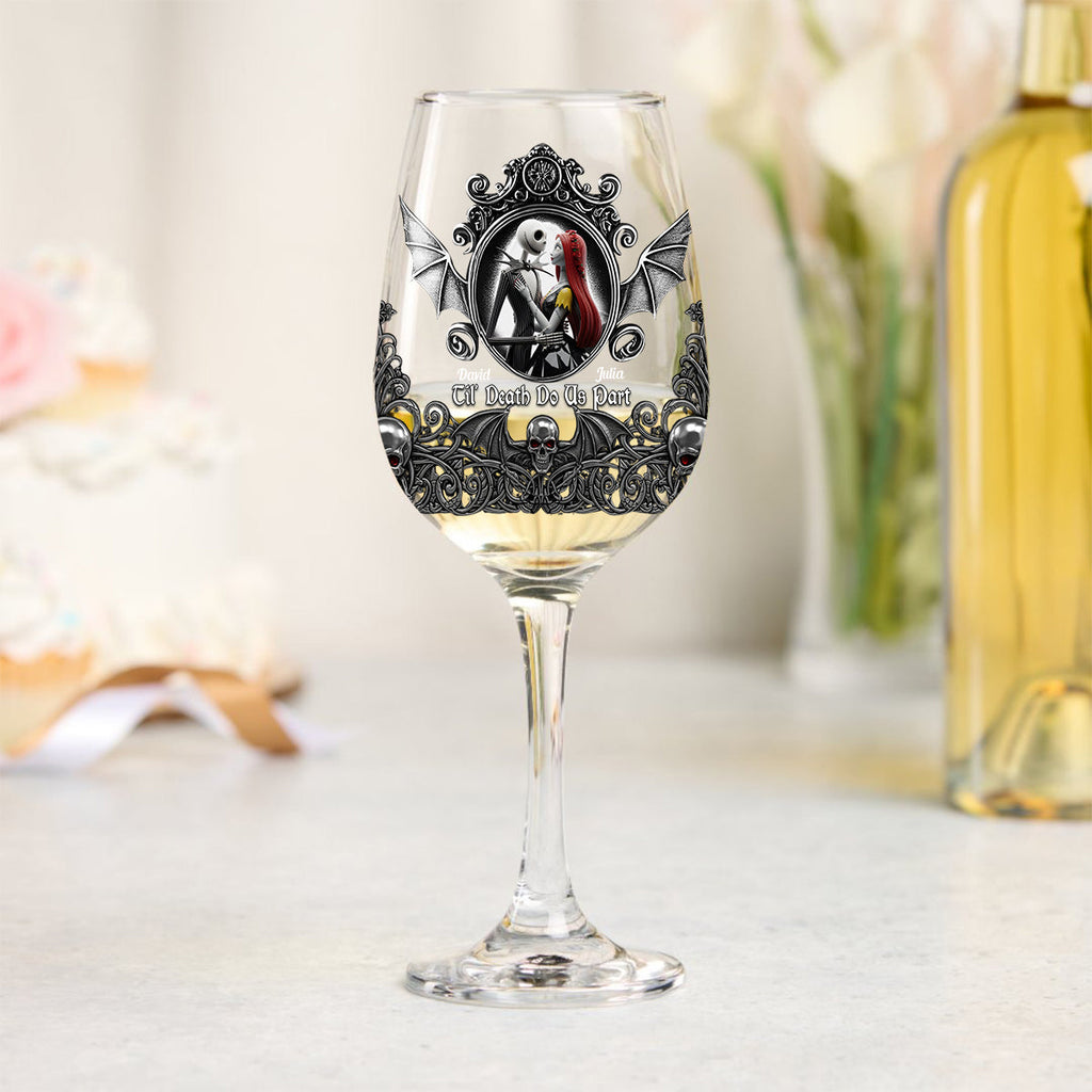 Personalized Nightmare Wine Glass Set Custom Names Gift for Couple Wine Glass With Long Stem GradoCreations