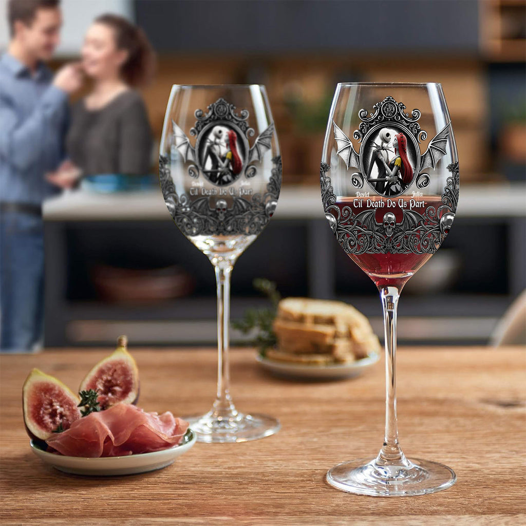 Personalized Nightmare Wine Glass Set Custom Names Gift for Couple Wine Glass With Long Stem GradoCreations