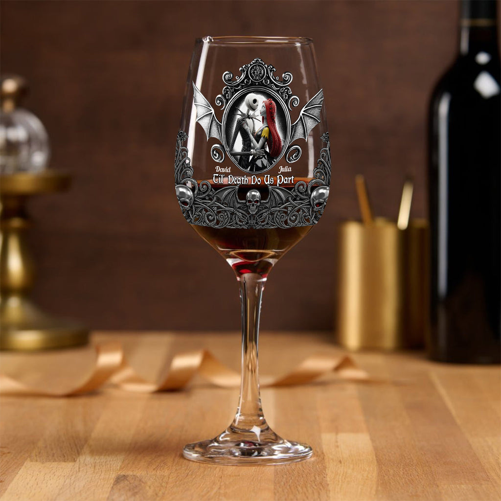 Personalized Nightmare Wine Glass Set Custom Names Gift for Couple Wine Glass With Long Stem GradoCreations