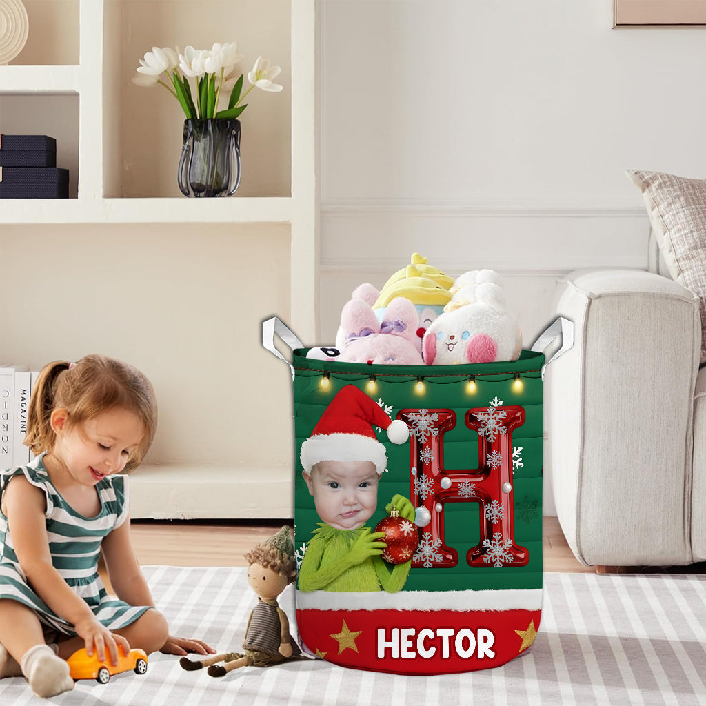 Personalized Merry Grinchmas Storage Basket for Kids | Christmas Gift Laundry Basket GradoCreations