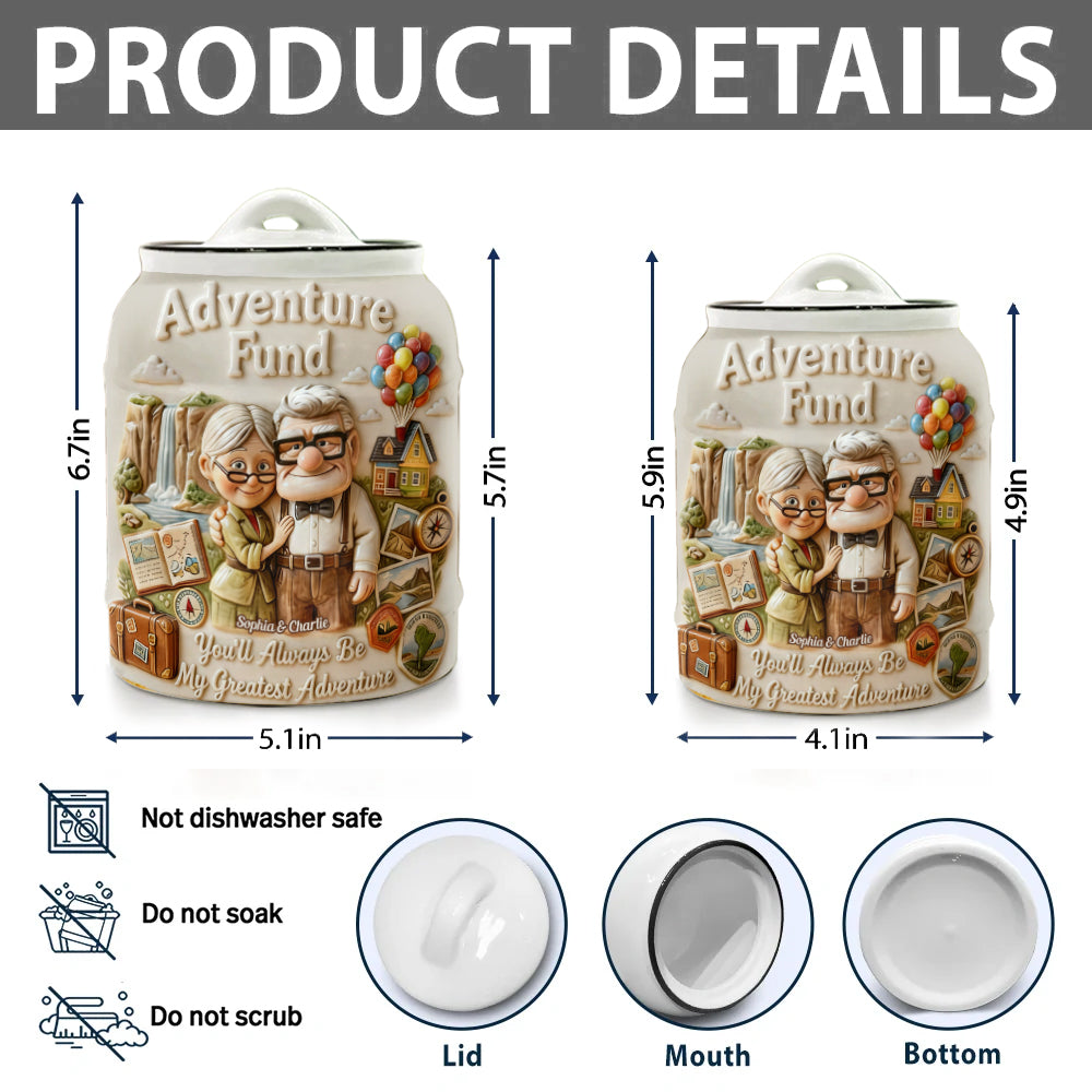 Personalized Adventure Fund Cookie Jar Custom Name Gift for Couples Cookie Jar GradoCreations