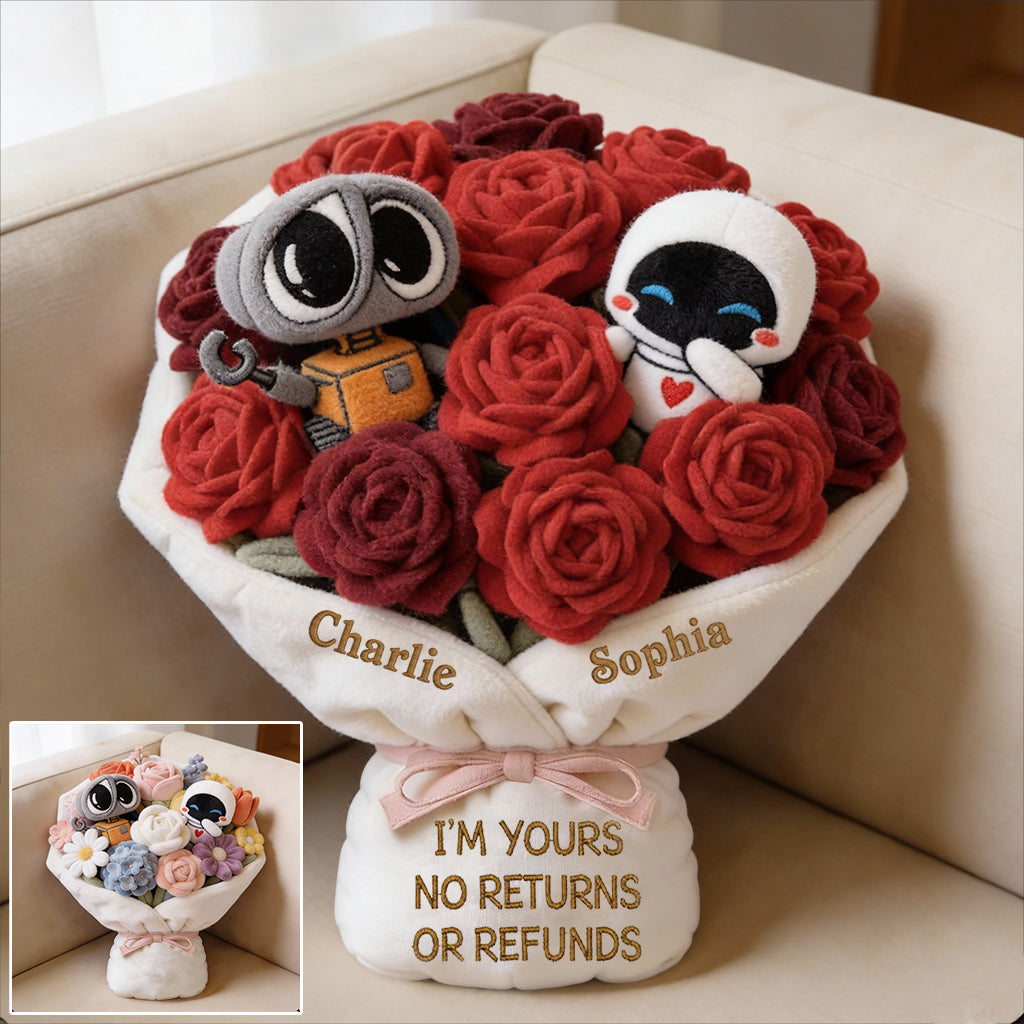Personalized Faux Fur Love Robot Pillow Gift for Couples Faux Fur Shaped Pillow GradoCreations