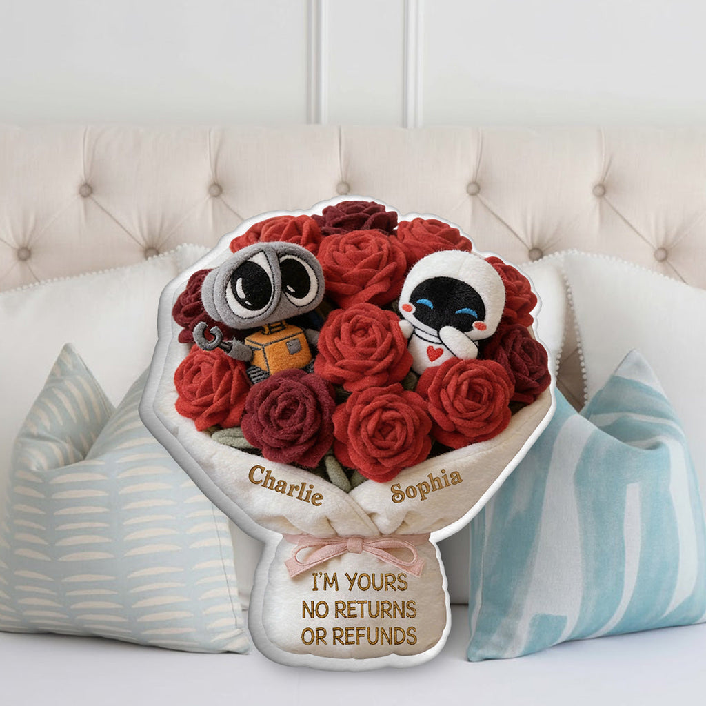Personalized Faux Fur Love Robot Pillow Gift for Couples Faux Fur Shaped Pillow GradoCreations