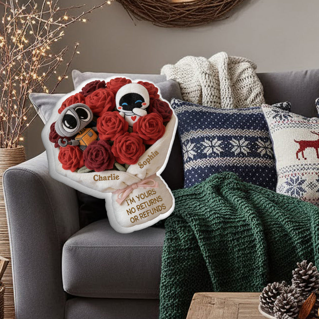 Personalized Faux Fur Love Robot Pillow Gift for Couples Faux Fur Shaped Pillow GradoCreations