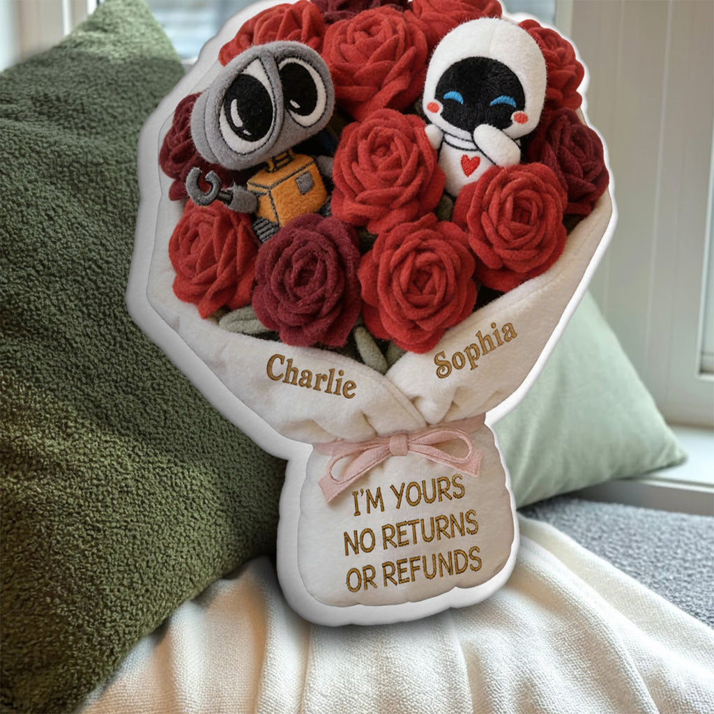 Personalized Faux Fur Love Robot Pillow Gift for Couples Faux Fur Shaped Pillow GradoCreations