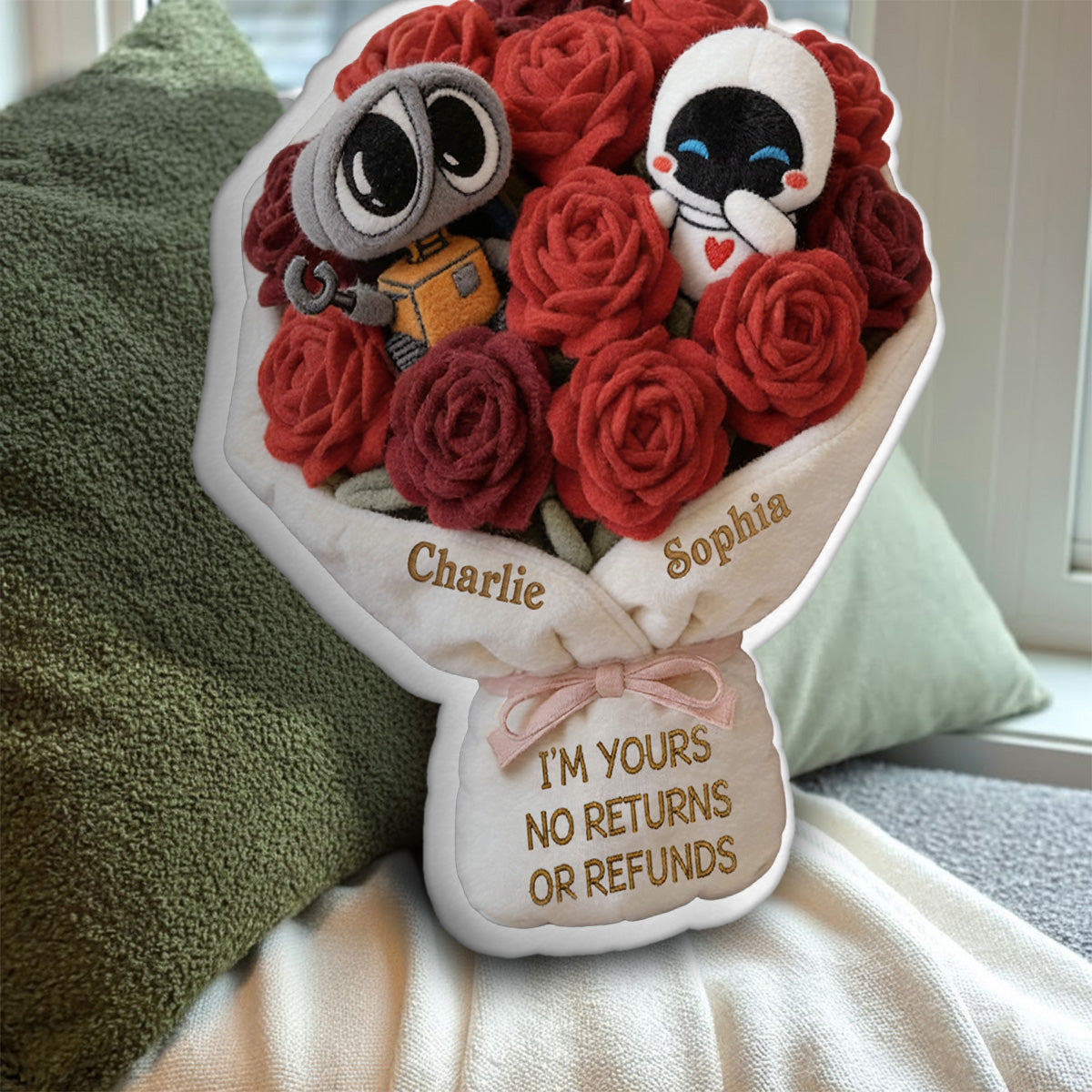 Personalized Faux Fur Love Robot Pillow Gift for Couples Faux Fur Shaped Pillow GradoCreations