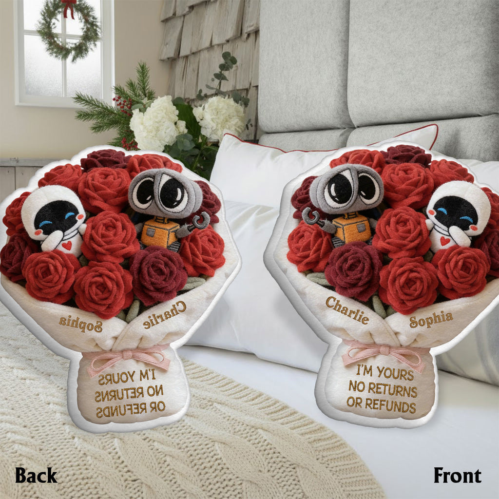 Personalized Faux Fur Love Robot Pillow Gift for Couples Faux Fur Shaped Pillow GradoCreations