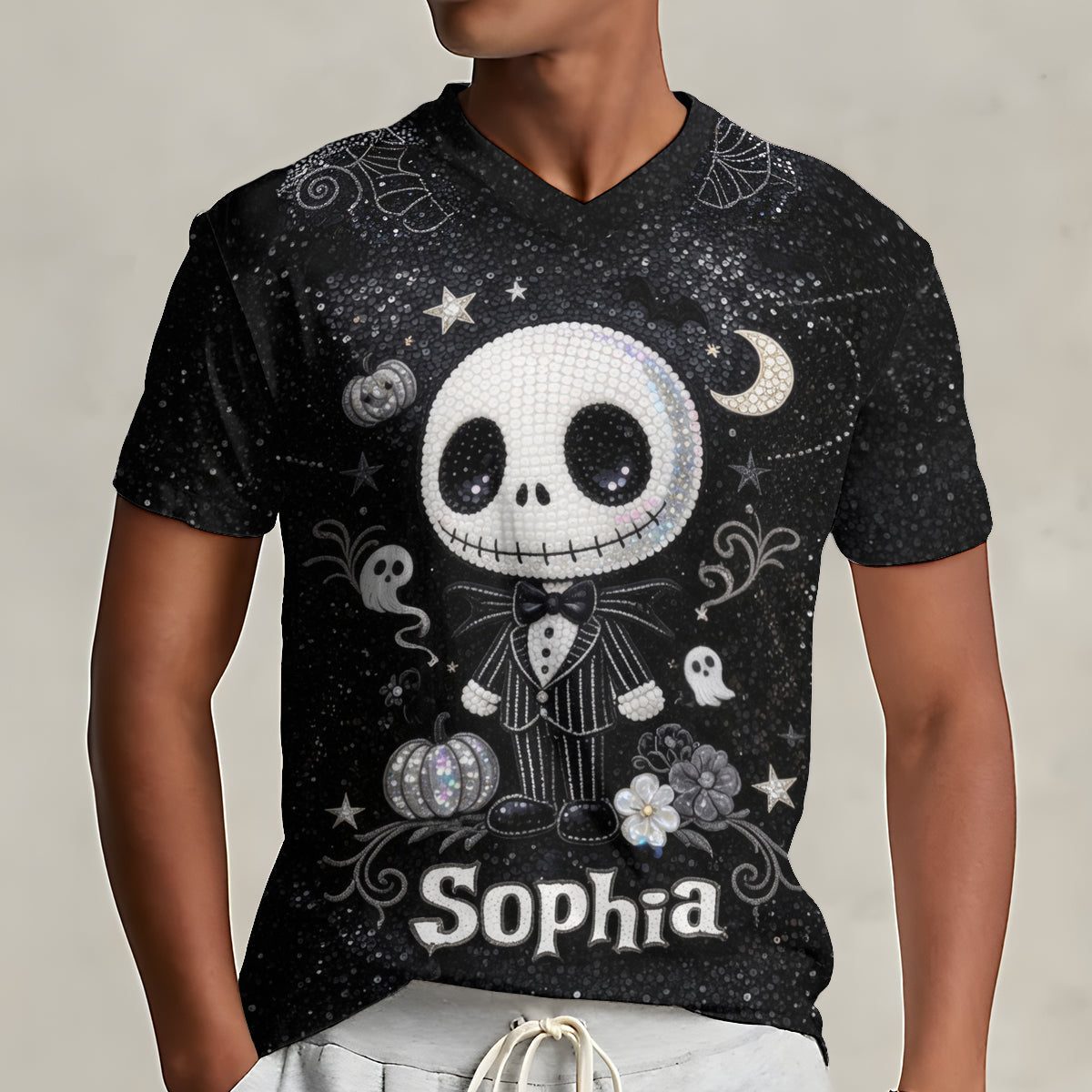 Custom Skull Nightmare Fully Printed V-Neck T-Shirt for All Sizes Fully Printed V-Neck T-Shirt GradoCreations