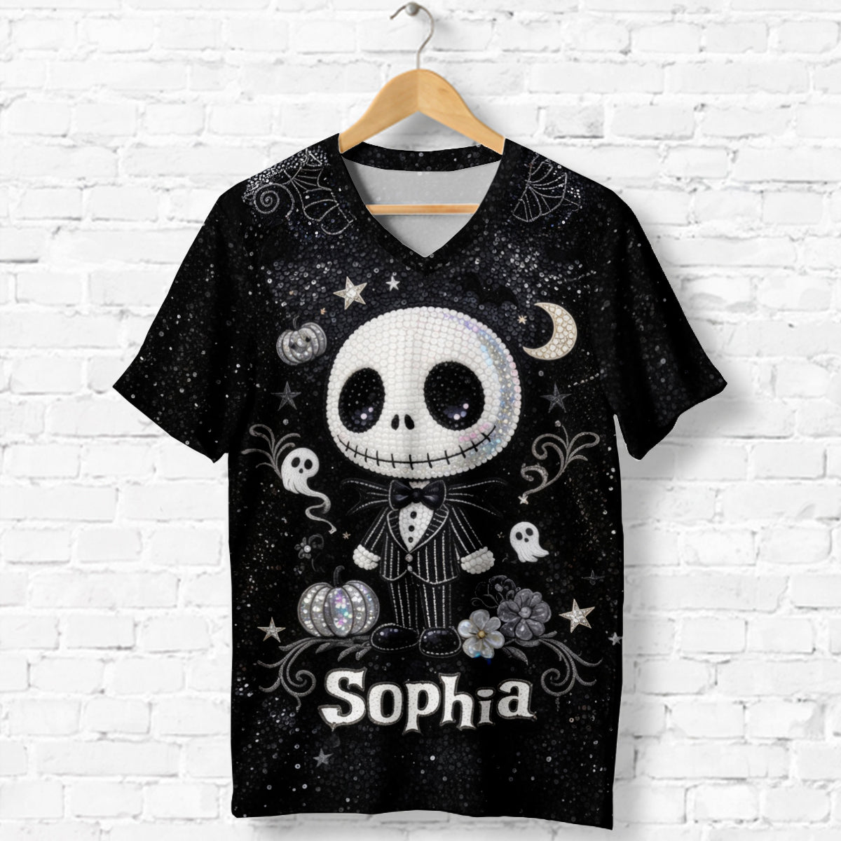 Custom Skull Nightmare Fully Printed V-Neck T-Shirt for All Sizes Fully Printed V-Neck T-Shirt GradoCreations