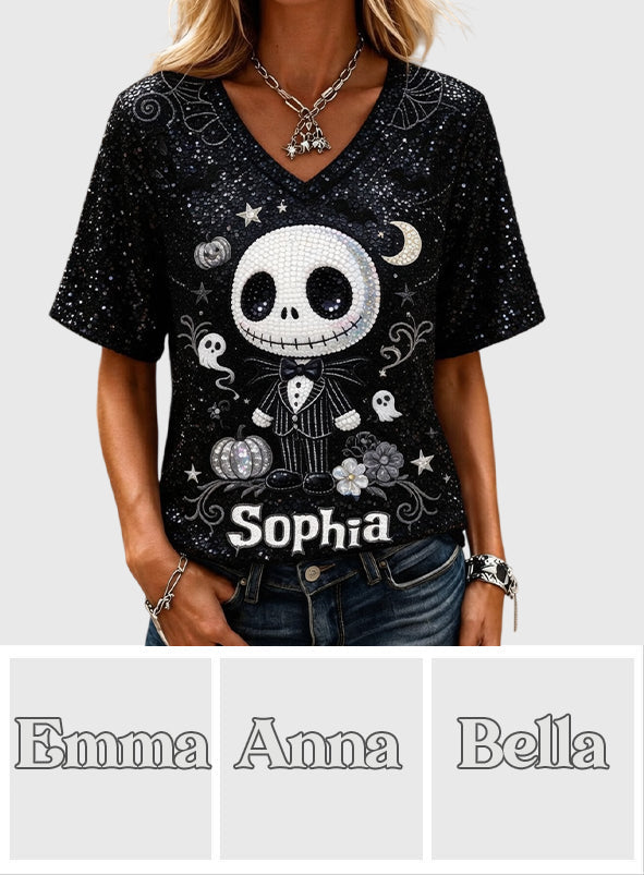 Custom Skull Nightmare Fully Printed V-Neck T-Shirt for All Sizes Fully Printed V-Neck T-Shirt GradoCreations