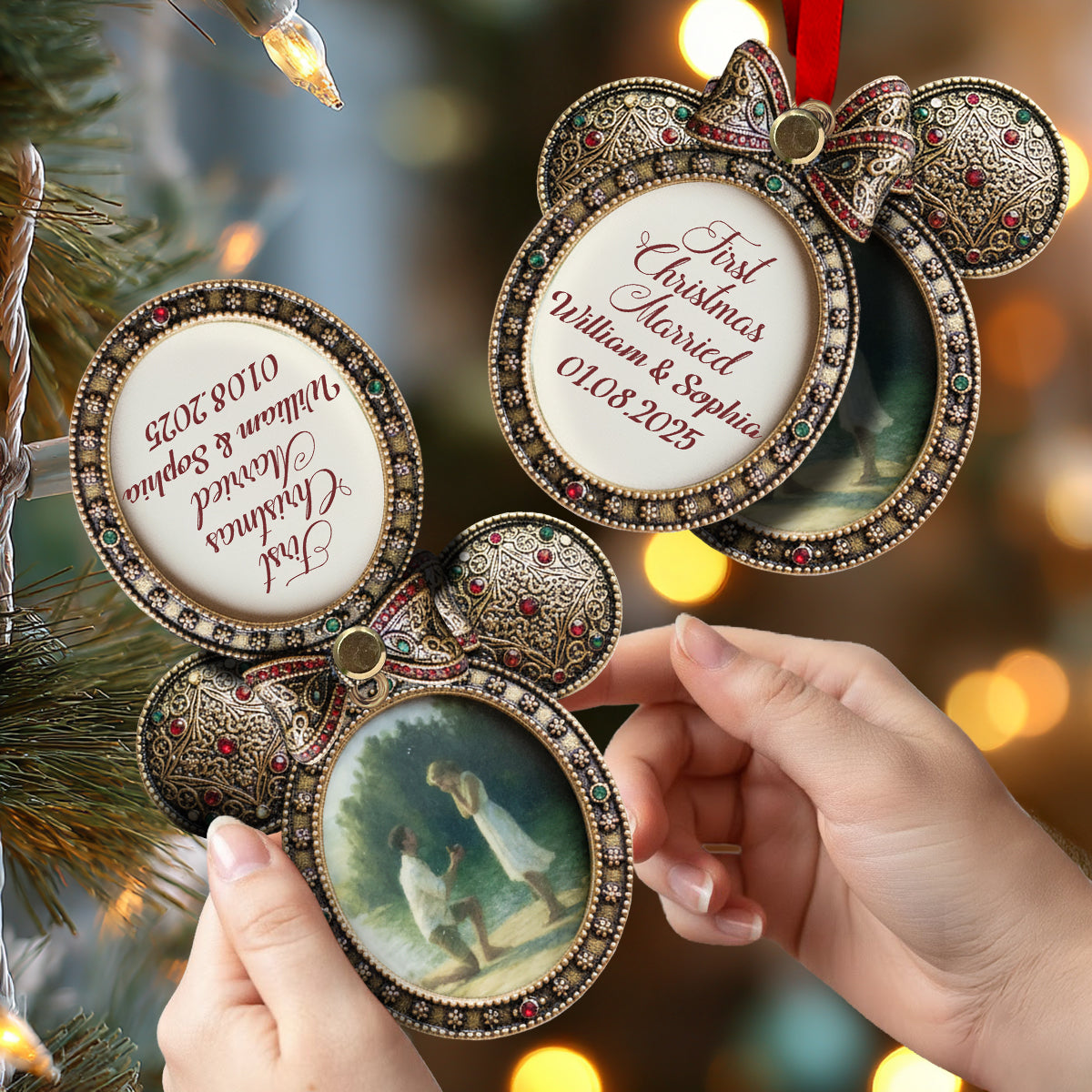 Personalized Flip Ornament Custom First Christmas Married Gift Flip Ornament GradoCreations