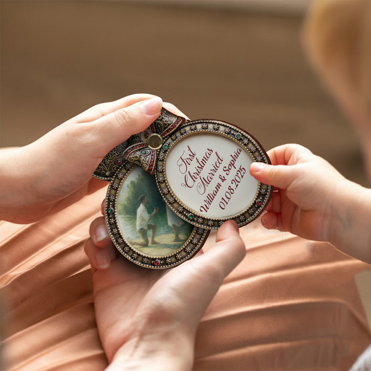 Personalized Flip Ornament Custom First Christmas Married Gift Flip Ornament GradoCreations