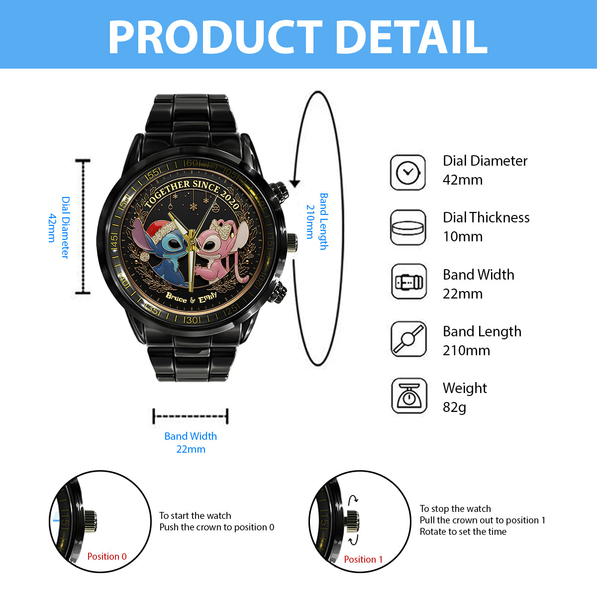 Personalized Ohana Hand Watch Custom Name Gift for Couples Hand Watch GradoCreations