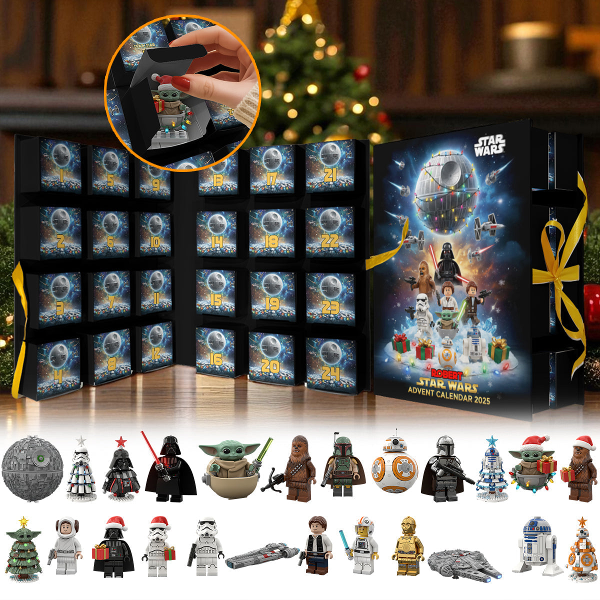 Personalized Star Wars Folded Advent Calendar with Ornaments for Christmas Folded Advent Calendar With Ornaments GradoCreations