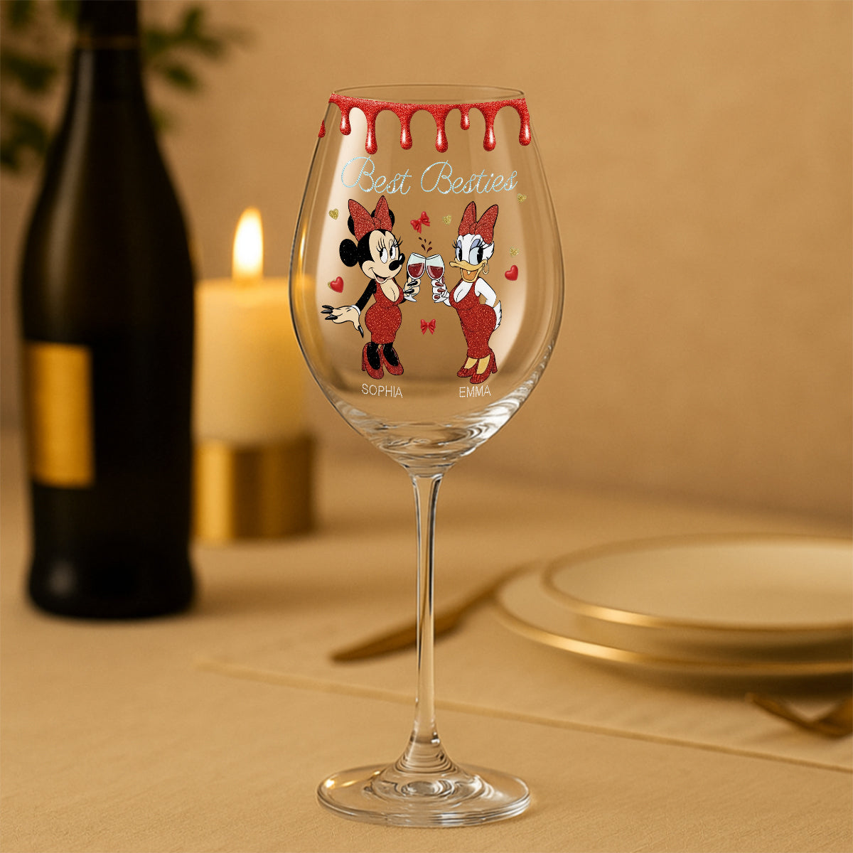 Personalized Bestie Wine Glass Long Stem Gift for Friends Wine Glass With Long Stem GradoCreations